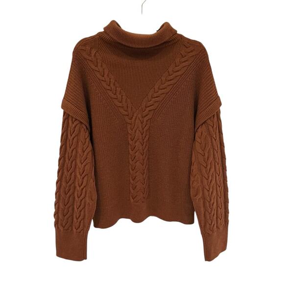 La Ligne Cable Bastien Sweater Rust Brown Merino Wool Half Zip Size XL Soft - Picture 10 of 14